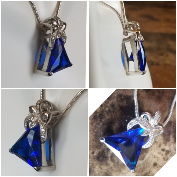 Genuine 6.07ct Blue and White Sapphire Pendant - Picture 2 of 4